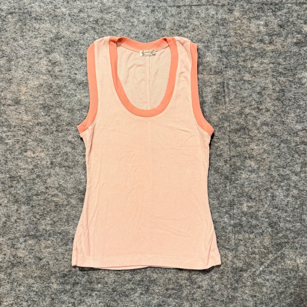 Free People Intimately XS Ribbed Tank Top Peach Pink Scoop Neck Layered Trim
